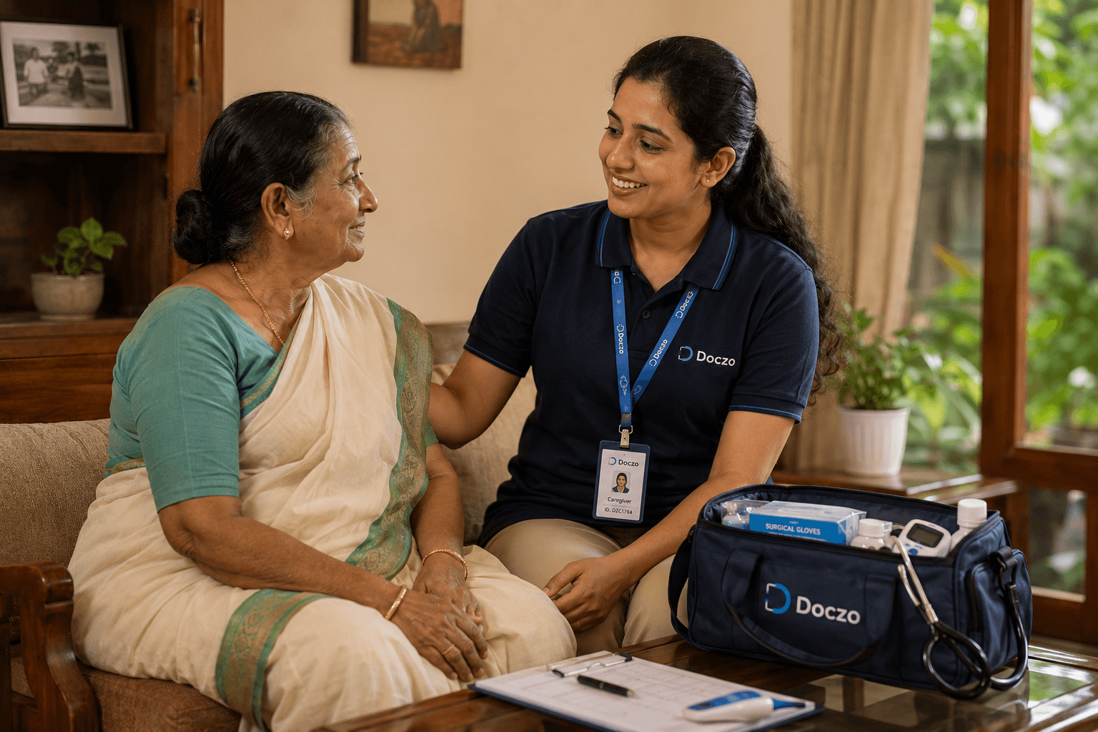 Doczo caregiver providing elder care at home in Thiruvananthapuram